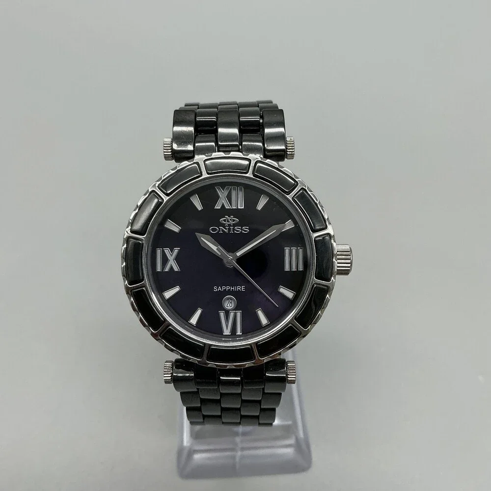 Oniss ON834-L Womens Watch 36mm Black Dial Ceramic Sapphire New Battery 7
